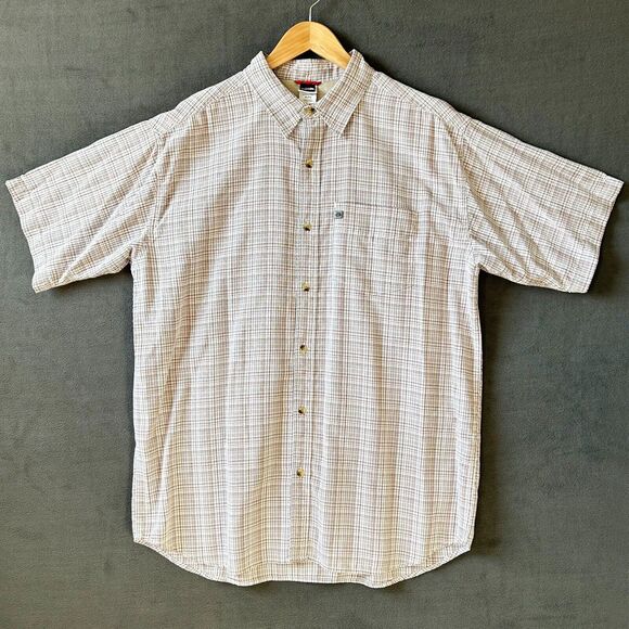The North Face Plaid Button-Front Short Sleeve Camp Shirt White Brown - Men's XL - Picture 1 of 9